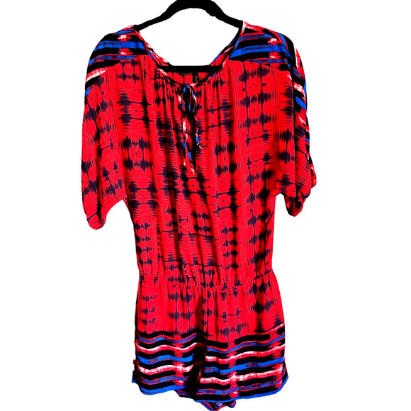 NWT BCBG MAXAZRIA Lucille Red and Blue Short Romper SZ XS - Picture 1 of 5